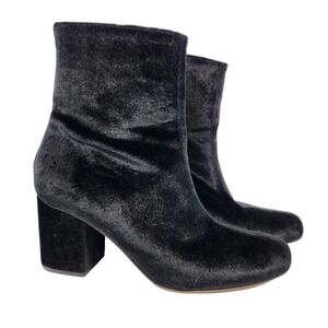 Free People Ceclie Black Velvet Block Heel Ankle Boots Size 38 US‎ 8 Whimsy Goth